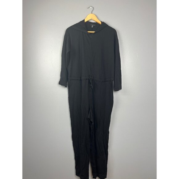 Eileen Fisher Cozy Brushed Terry Hooded Sweater Jumpsuit in Black | Size Small - Picture 4 of 5